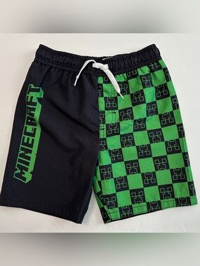 Minecraft Black & Green Checker Swim Shorts for boys in size Small